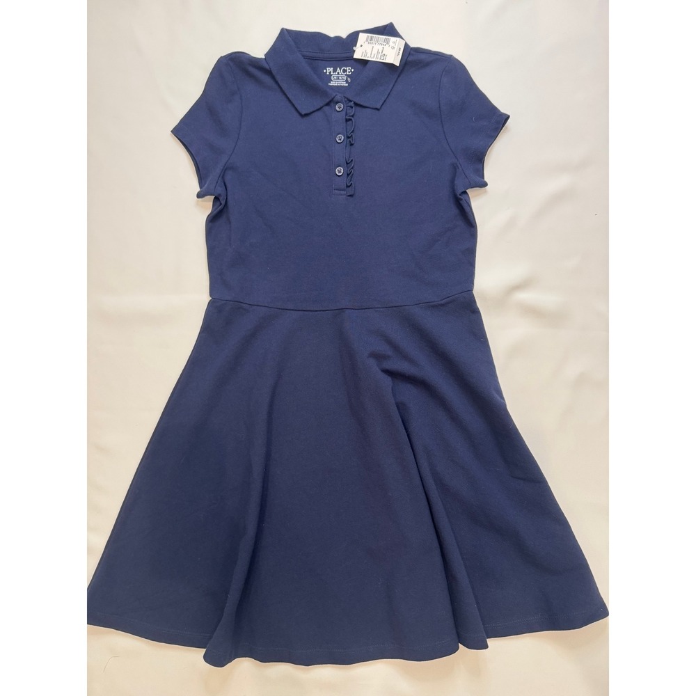 The Children's Place Polo Dress Kids L 10/12 Navy Blue New Ruffle 3011196